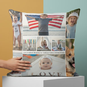 Cojín Decorativo 9 imágenes de Colage Te Amo Mamá Nombres de Hijos