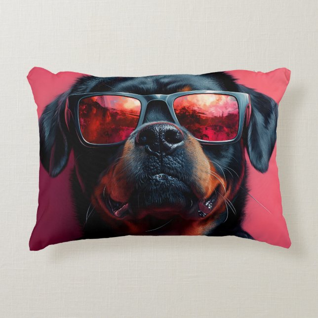 Cojín Decorativo A cool rottweiler with sunglasses (Anverso)