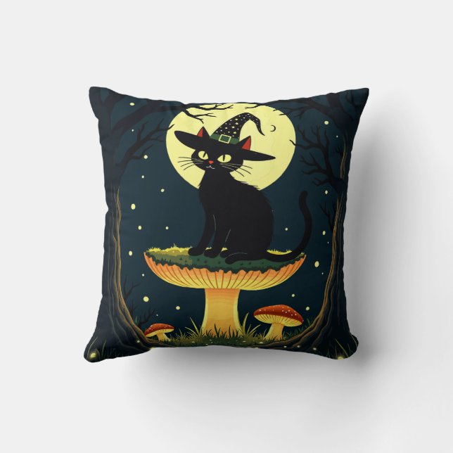 Cojín Decorativo A Little Black Witchy Cat Sitting On A Toadstool (Reverso)