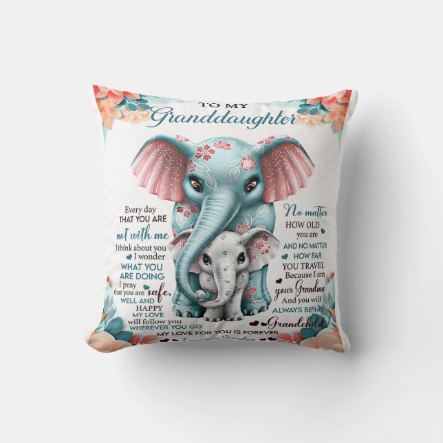 Cojín Decorativo A mi nieta Elephant Idea de regalo de cumpleaños (Anverso)