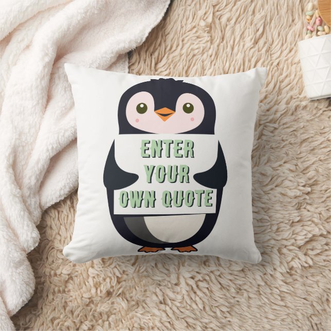 Cojín Decorativo A penguin holding a sign with customizable text (Manta)