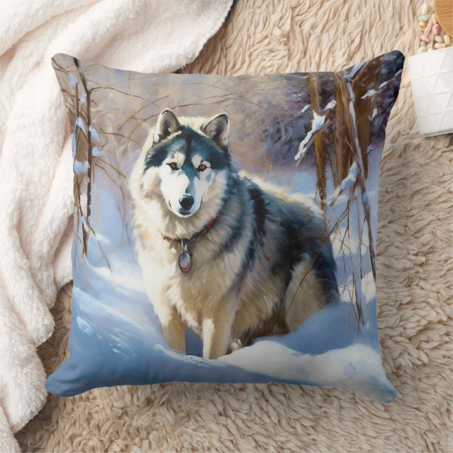 Cojín Decorativo Aaskan Malamute deja que nieve Navidades (Manta)