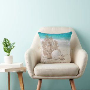 Cojín Decorativo Abanico de Mar con Dólar de Arena y Estrella de Ma