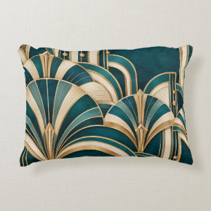 Cojín Decorativo Abanicos Art Deco de esmeralda y oro
