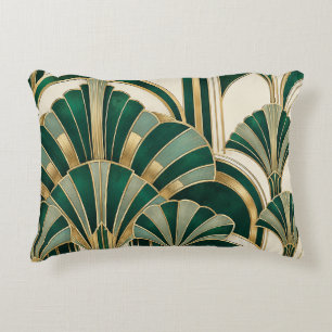 Cojín Decorativo Abanicos Art Deco de Oro Esmeralda
