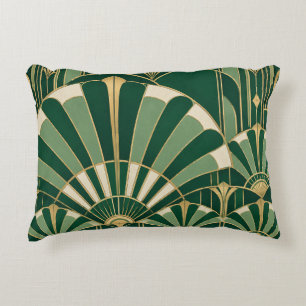 Cojín Decorativo Abanicos Art Déco Verde Esmeralda