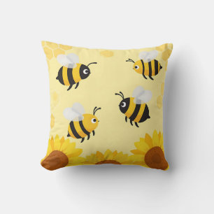 Cojín Decorativo Abanicos de Abejas Flores de Girasol Patrón de Pan