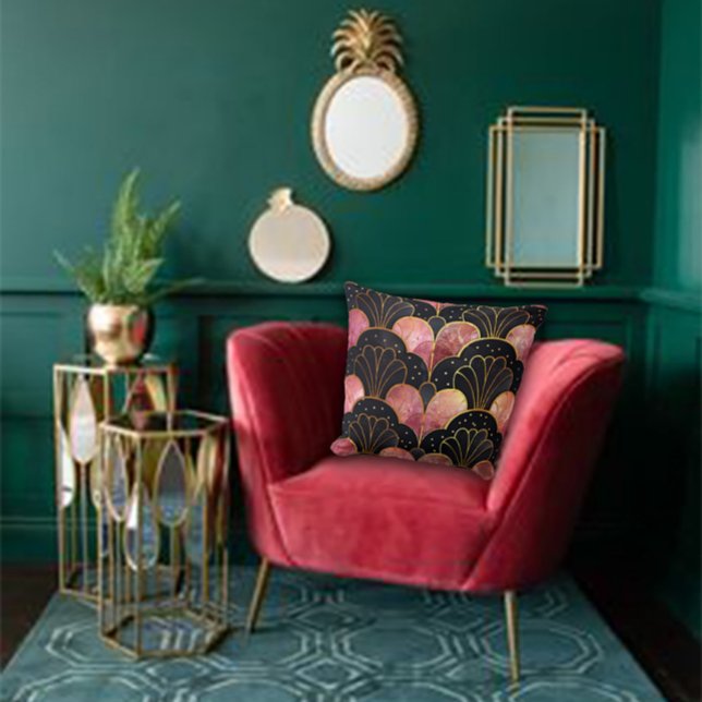 Cojín Decorativo Abanicos estilizados Art Deco en negro y rosa (Subido por el creador)