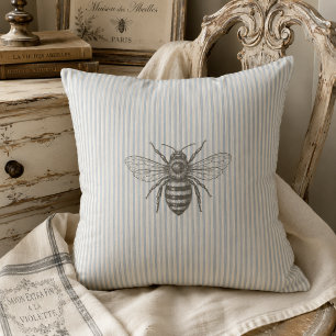 Cojín Decorativo Abeja Azul de Campo Francés Granja de Rayas Vint