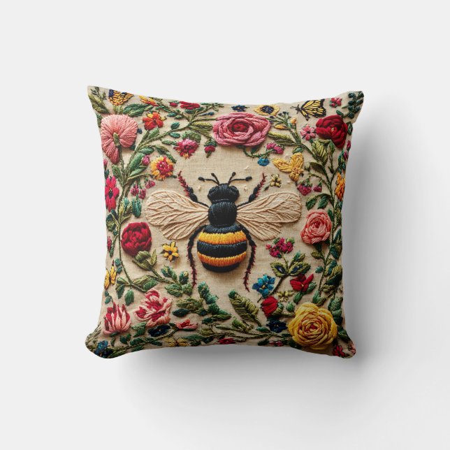 Cojín Decorativo Abeja Bordada (Anverso)