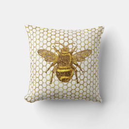 Cojín Decorativo Abeja Brillante Dorada Colmena Hexagonal
