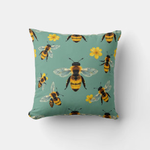 Cojín Decorativo Abeja Carpintera Acuarela Realista Panal