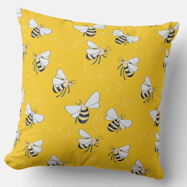 Cojín Decorativo Abeja de Miel Amarilla (Sunshine yellow honey bee pattern throw pillow for nature and pollinator lovers!)
