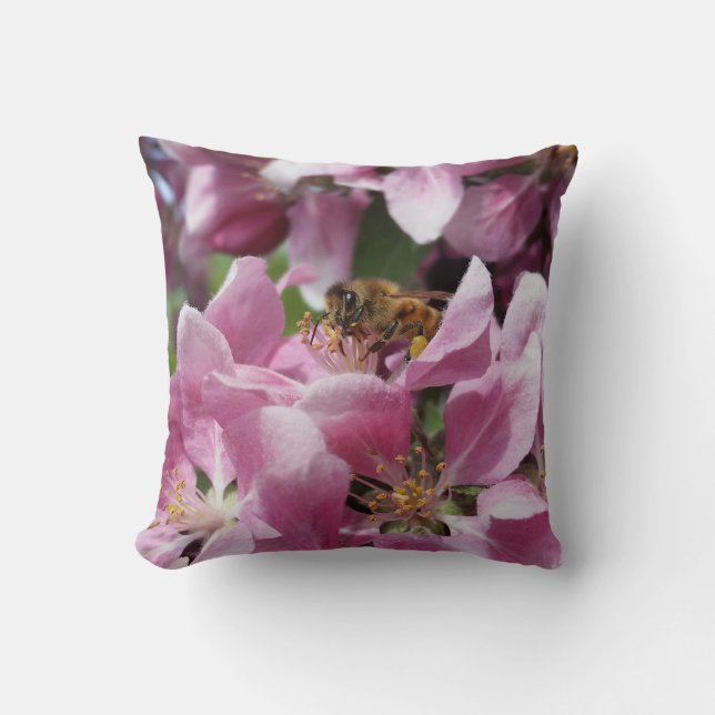 Cojín Decorativo Abeja de miel Polinizante Crabapple Rosado Blossom (Anverso)