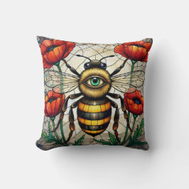 Cojín Decorativo Abeja de Vidrio Emplomado Amapolas Ojo Arte Capric