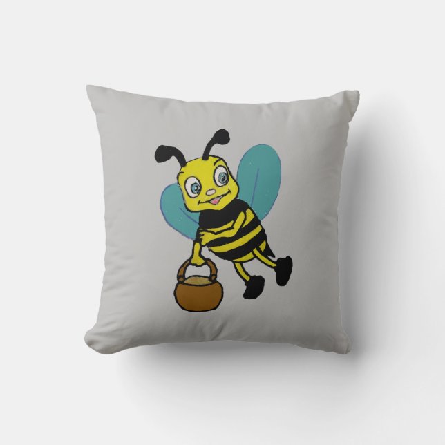 Cojín Decorativo Abeja divertida linda con una sonrisa acuosa (Anverso)