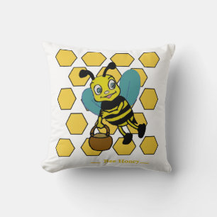 Cojín Decorativo Abeja divertida sonriente de acuarela