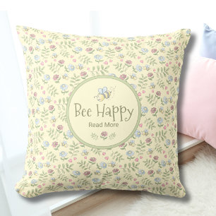 Cojín Decorativo Abeja Feliz Leer Más Amante de los Libros Floral
