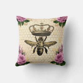 Cojín Decorativo Abeja reina con flores rosadas