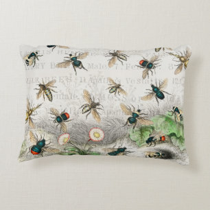 Cojín Decorativo Abeja Reina Entomología Botánica Vintage