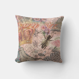 Cojín Decorativo Abeja Reina Vintage Hermoso Collage