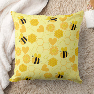 Cojín Decorativo abeja vintage girasol amarillo floral