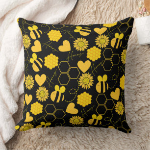 Cojín Decorativo abeja vintage girasol amarillo floral