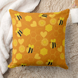 Cojín Decorativo abeja vintage girasol amarillo floral