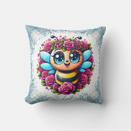 Cojín Decorativo Abeja Zumbando con Rosas Rosadas