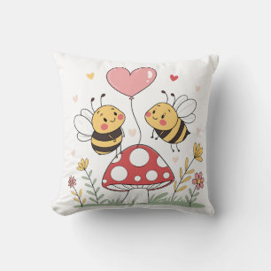 Cojín Decorativo Abejas de dibujos animados lindos con globo de cor
