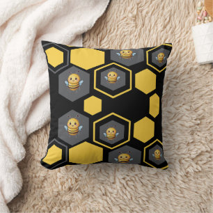 Cojín Decorativo Abejas en la impresión negra de Honeycomb