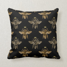 Cojín Decorativo Abejas reina de oro en negro