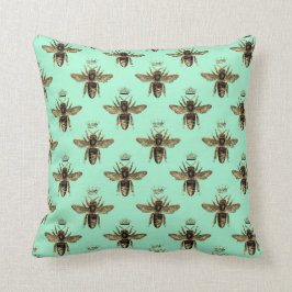 Cojín Decorativo Abejas reina marrón en verde menta