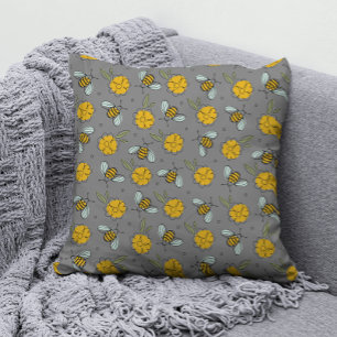 Cojín Decorativo Abejas y mariposas en gris