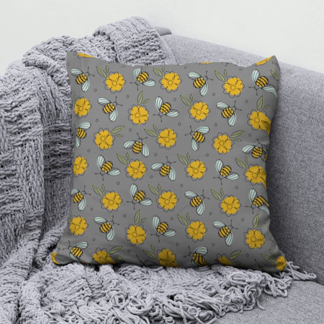 Cojín Decorativo Abejas y mariposas en gris (Subido por el creador)