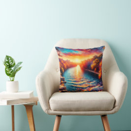Cojín Decorativo "Abrazo tranquilo del amanecer: amanecer del río C