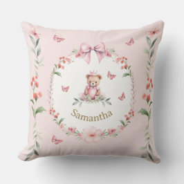 Cojín Decorativo Abrazos personalizados de flores rosadas y osito d