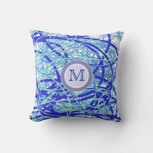 Cojín Decorativo Abstracción azul con monograma inicial
