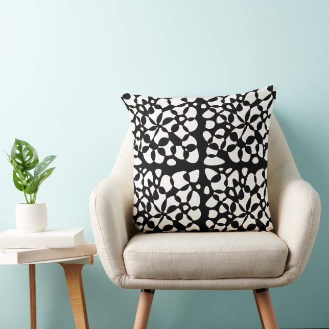 Cojín Decorativo Abstracción de celdas Blanco negro (Silla)