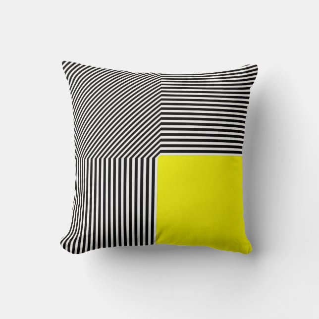 Cojín Decorativo Abstracción geométrica, cuadrado amarillo con fran (Anverso)