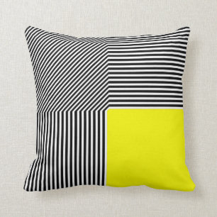Cojín Decorativo Abstracción geométrica, cuadrado amarillo con fran