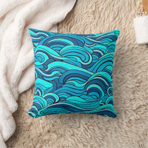 Cojín Decorativo Abstract Blue Turquoise Ocean Water Waves  