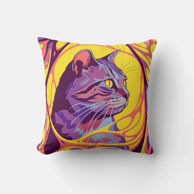 Cojín Decorativo Abstract Cat: Pop Art Psychedelic Swirl (Anverso)