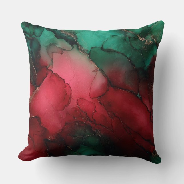Cojín Decorativo Abstract Christmas Pillow – Modern Red & Green (Anverso)