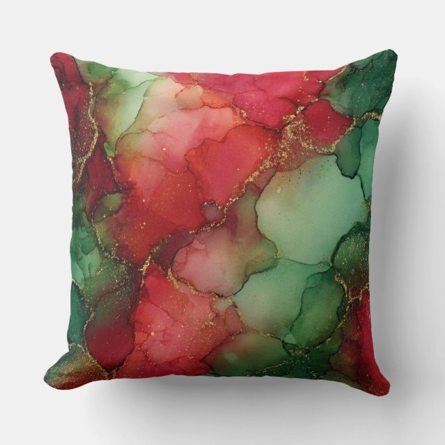 Cojín Decorativo Abstract Christmas Pillow – Modern Red & Green (Anverso)