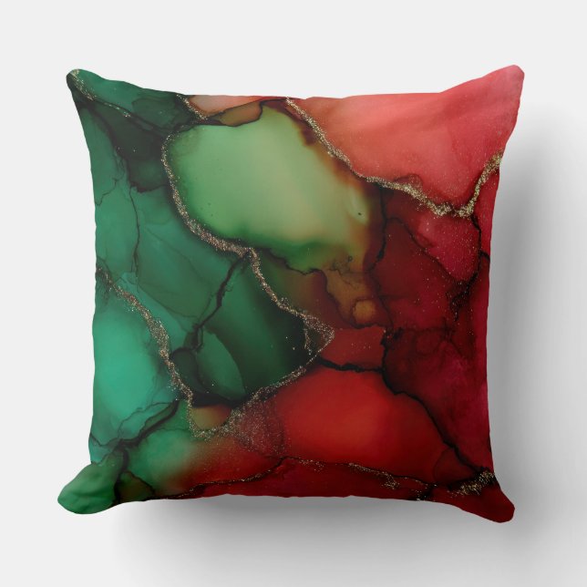 Cojín Decorativo Abstract Christmas Pillow – Modern Red & Green (Anverso)