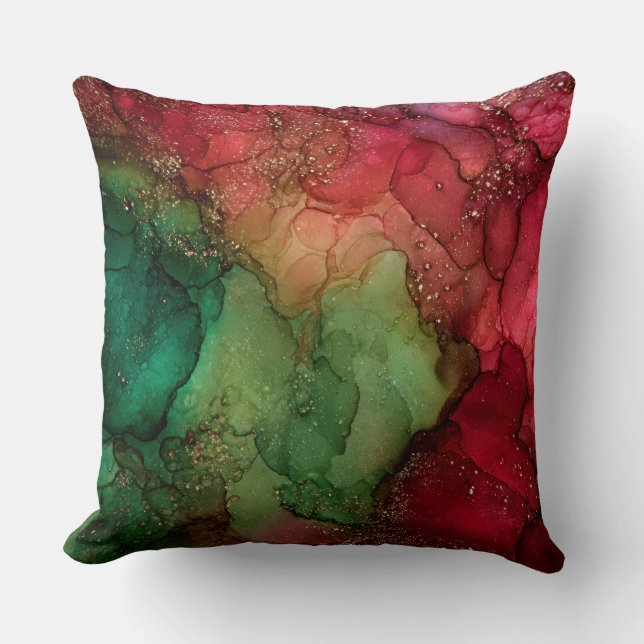 Cojín Decorativo Abstract Christmas Pillow – Modern Red & Green (Anverso)
