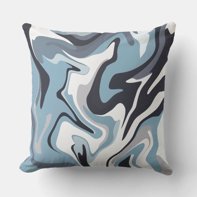 Cojín Decorativo Abstract Fluid Art with Swirling Blue & Grey Tones (Anverso)