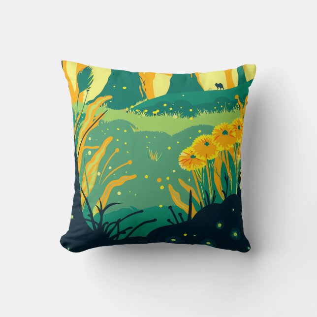 Cojín Decorativo Abstract Forest Scene with Hidden Fox (Anverso)