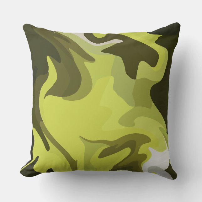 Cojín Decorativo Abstract Green Fluid Art with Dark Accents (Anverso)